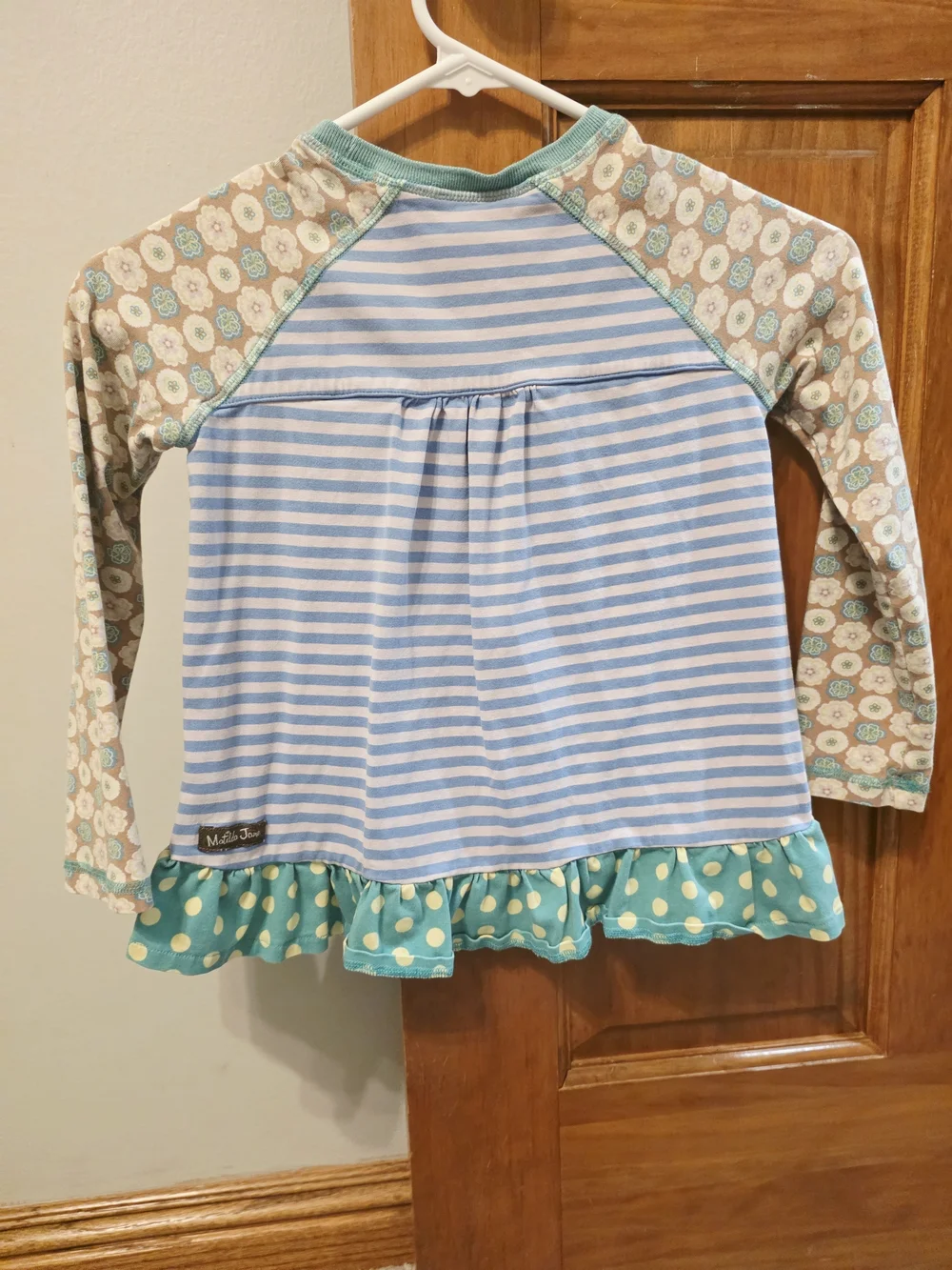 Matilda Jane Blue & Mint Striped Floral Ruffle Merry Christmas Long-Sleeve Top